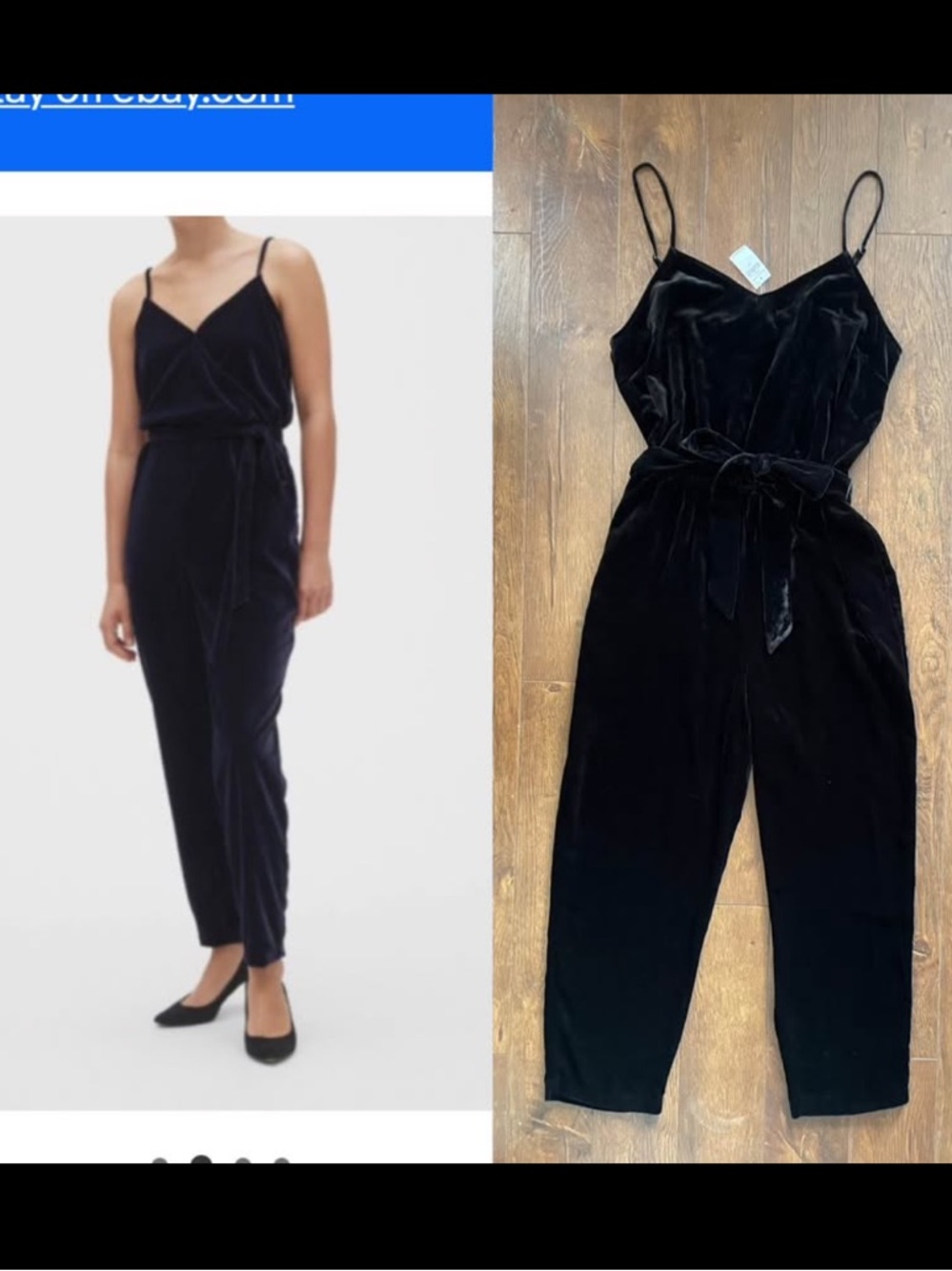 NWT Large Black Velvet Belted Jumpsuit. Stretchy Waist.